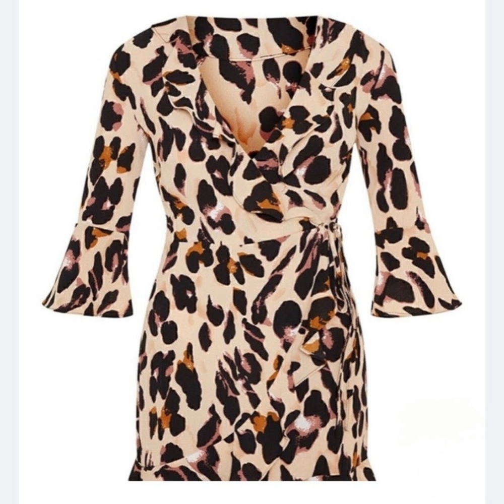 PrettyLittleThing Leopard Wrap Tea Dress